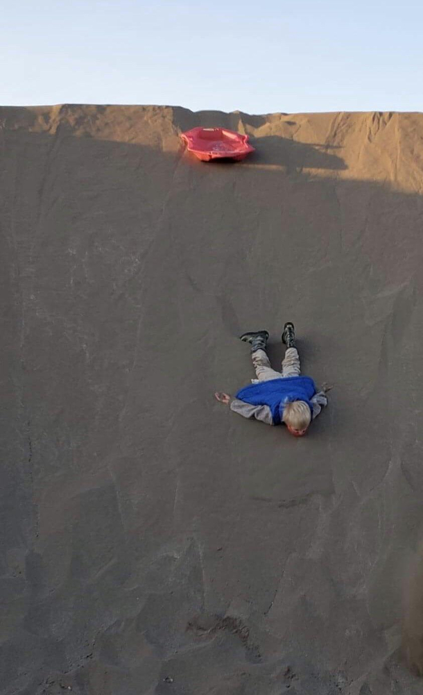 Took the kiddo sand-sledding on the dunes the other day Had no idea the toboggan had an eject button