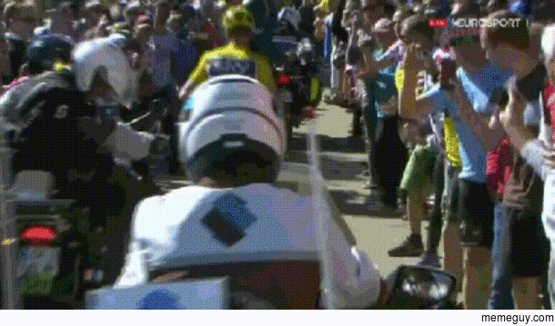 Tour de France leader forced to RUN to the finish after crashing into a motorcycle