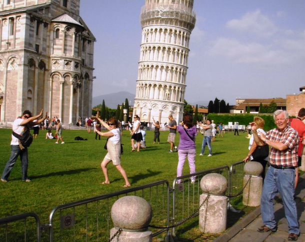 Tourists At The Leaning Tower of Pisa