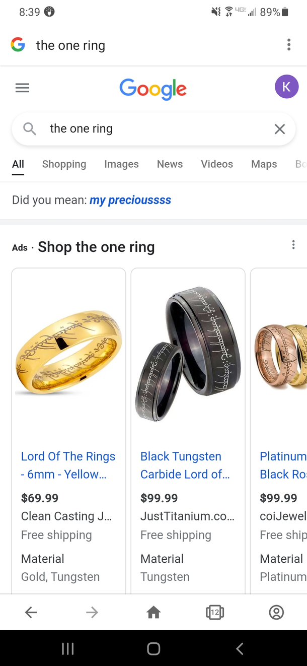 Tried to look up The One Ring and found an Easter egg