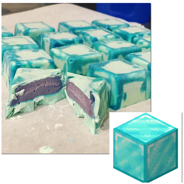 Tried to make Minecraft diamond block bonbons