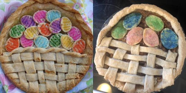 Tried to make the cute Easter pie on the left forgot that I have no idea what Im doing