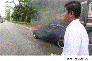 Truck driver saves mans life from flaming car after collision that he was involved in 