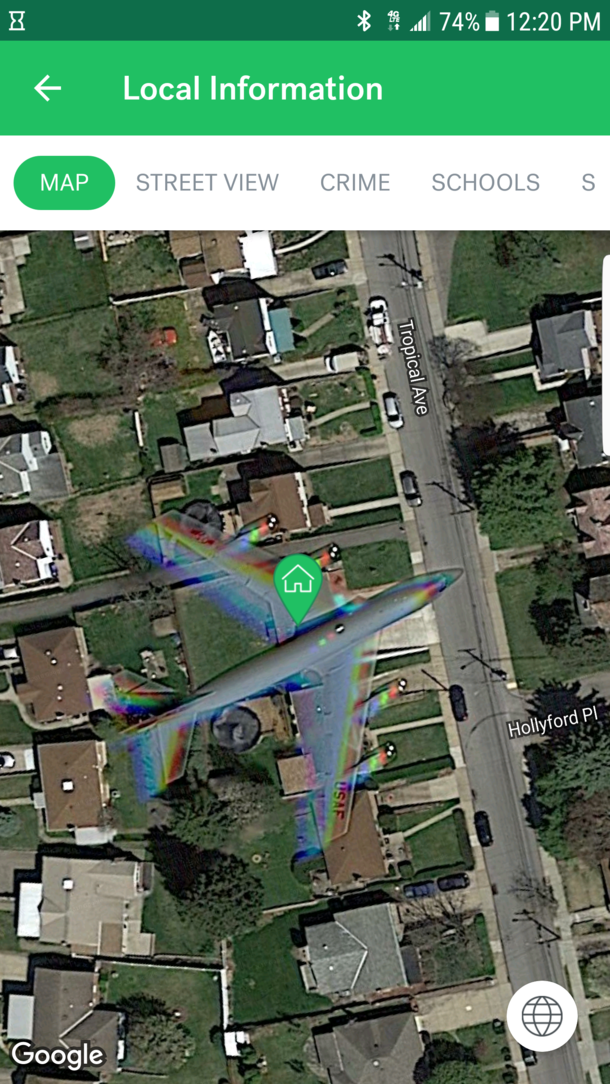 Trying to check out the area of this house and a plane wont let me
