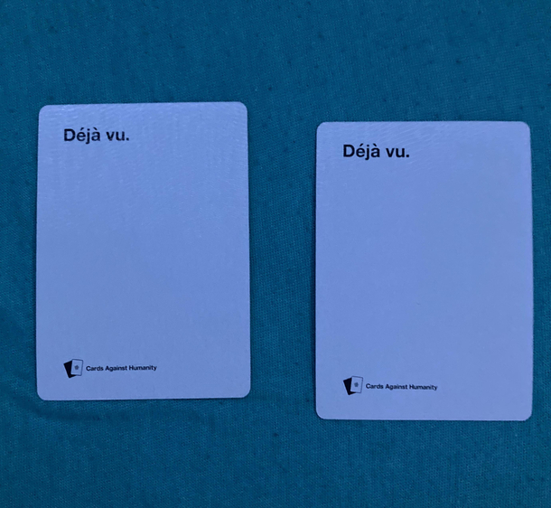 Two cards from the same deck of cards agains humanity