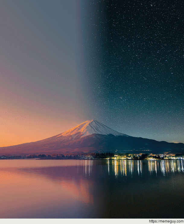 Two photos of Mt Fuji taken  hours apart