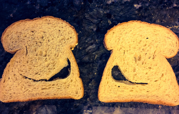 Two pieces of bread sharing an inside joke