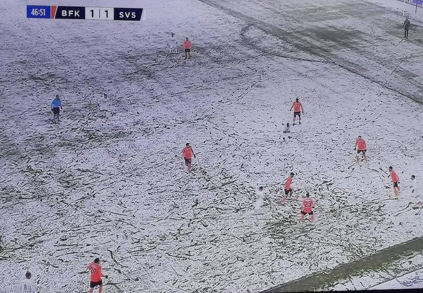 Two teams in Turkey played through the snow today One team wore white