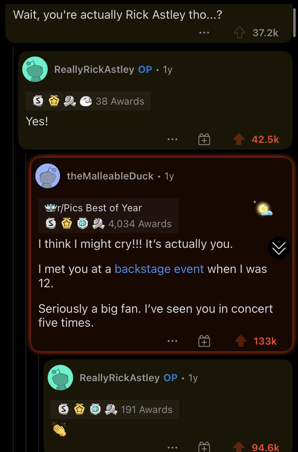 Two years ago today utheMalleableDuck rickrolled Rick Astley