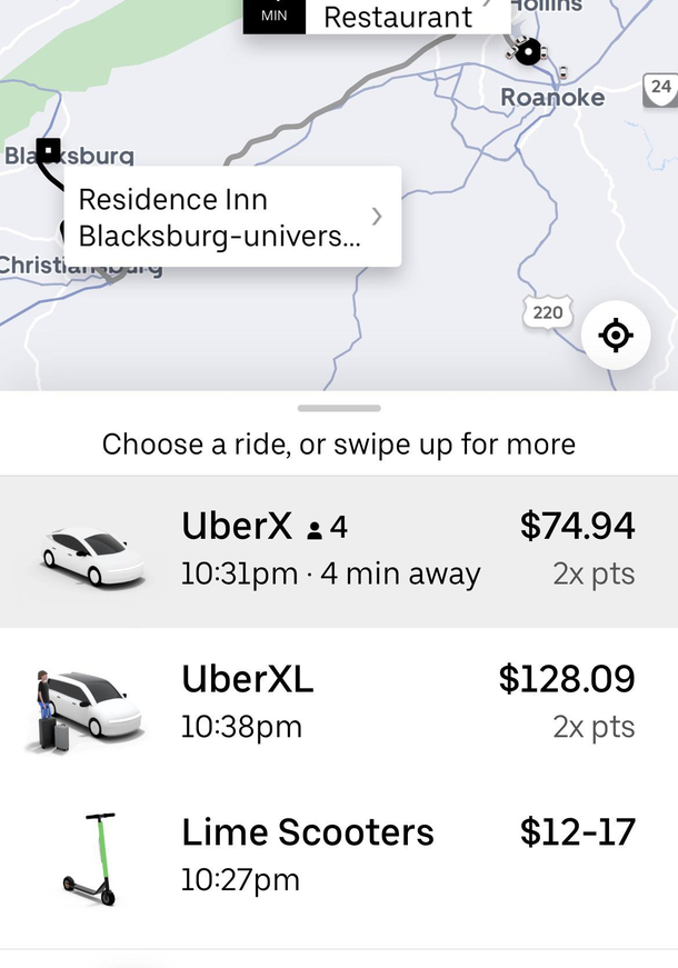 Ubers availability for  mile ride