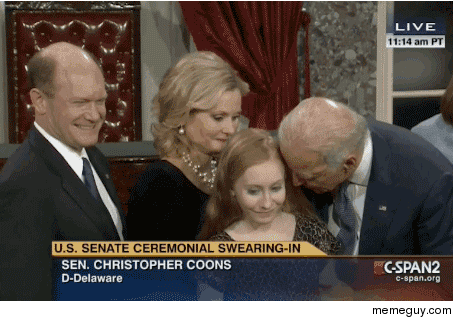 Uncle Joe Biden gets a little too touchy feely at the swearing in ceremonies today