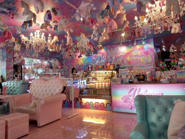 Unicorn cafe in Bangkok Its like Lisa Frank threw up all over the place
