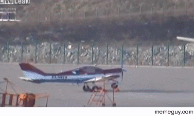 Unmanned parked plane takes off due to high winds