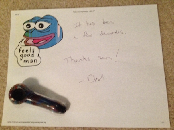 Visiting parents fell asleep with my weed on the coffee table Found this in the AM near my bed My dad is 