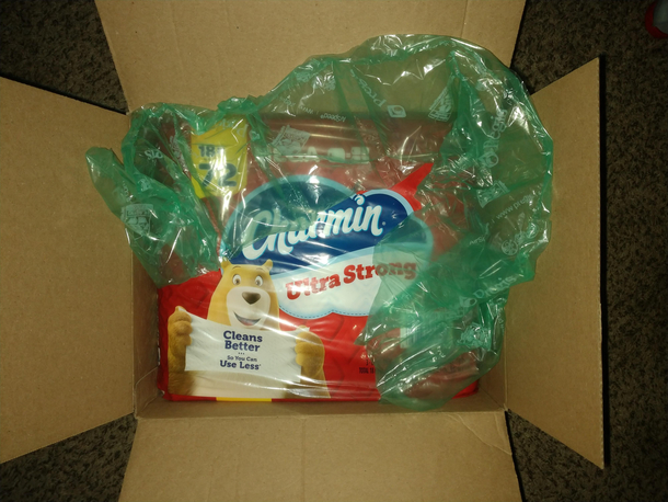 Walmart put padding in the box of toilet paper they shipped to me