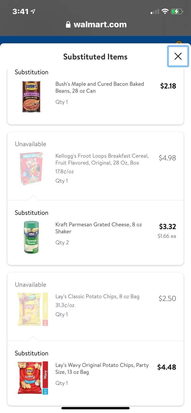 Walmart substituted my cereal for Parmesan cheese