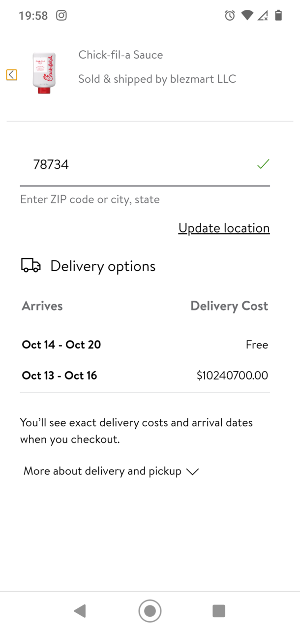 Walmart tried to charge me  million dollars to ship some sauce