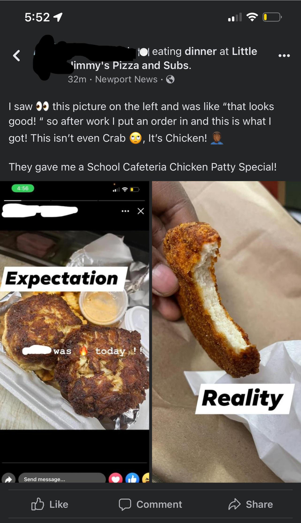 Wanted Crab Cakes but I got chicken 