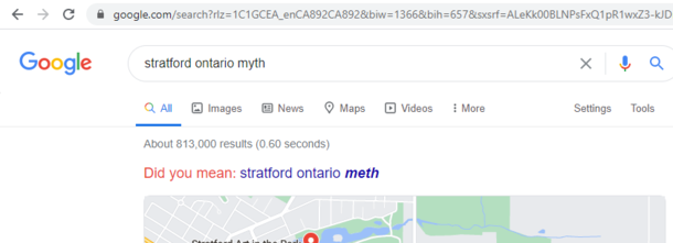 Wanted to see if my hometown had any interesting myths Google knows what my town is actually famous for