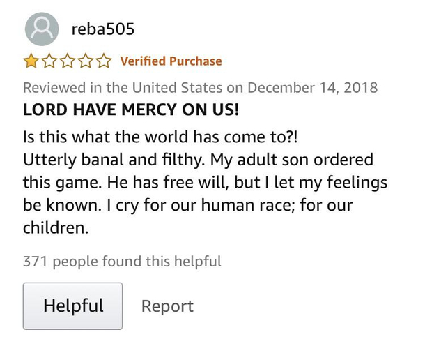 Was looking at Cards against Humanity reviews on Amazon and saw this