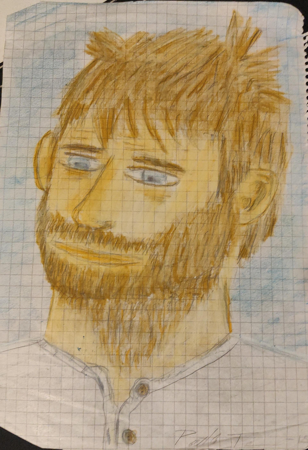 Was packing up to move to my new apartment found this portrait my friend drew of me in a highschool math class cant help but love the crackhead energy in there D