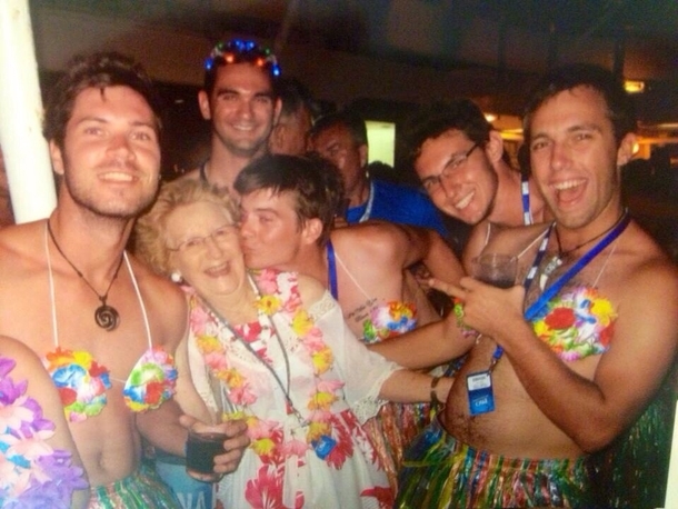 Was visiting my grandma and found this photo from her New Years cruise What the hell grandma