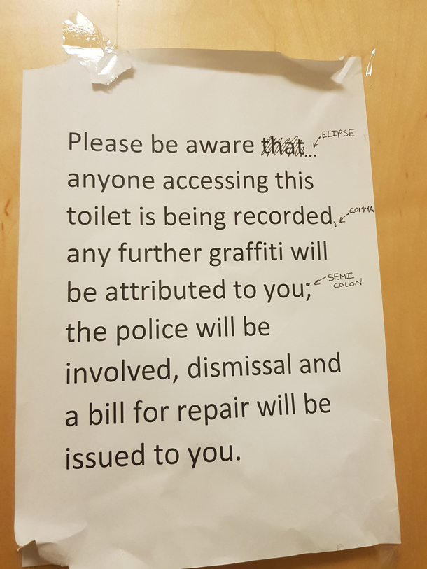 Wasnt sure what subreddit to post this to but this was up in the bathroom in my college