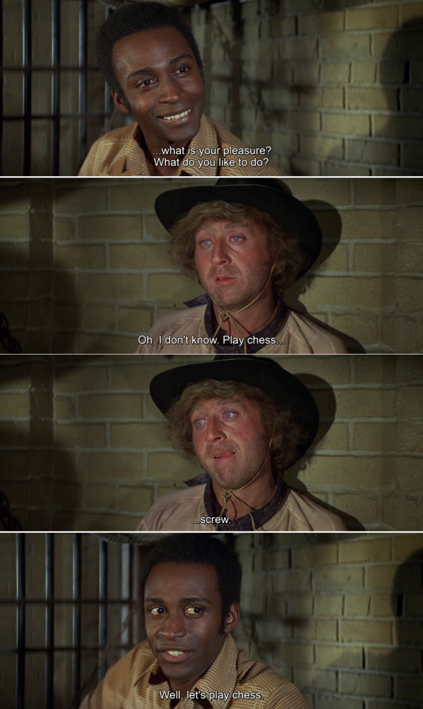 Watch Blazing Saddles for the first time and this scene gave me a good laugh
