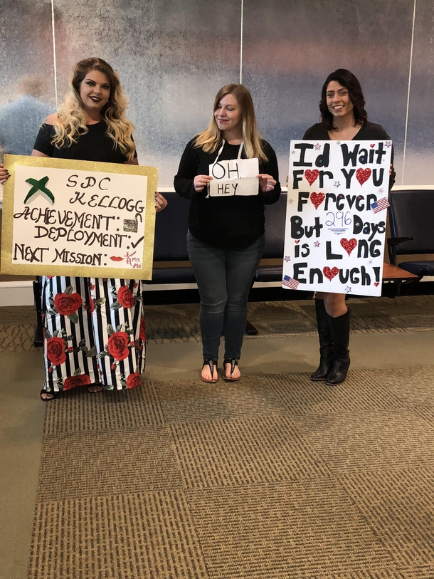 We are picking up our husbands after their deployment I wasnt aware we were making signs