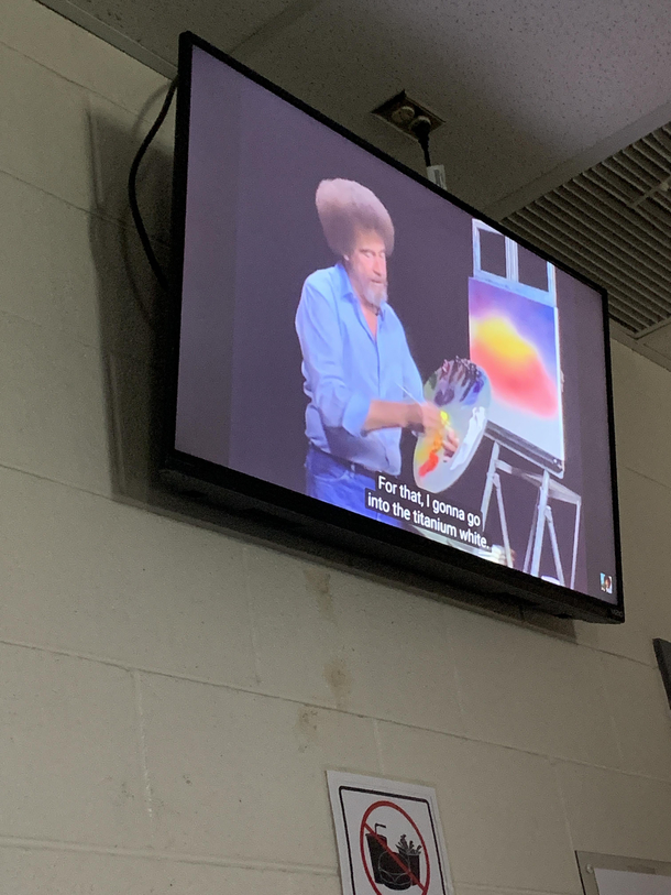 We didnt have a teacher in coding today We all came together to watch Bob Ross