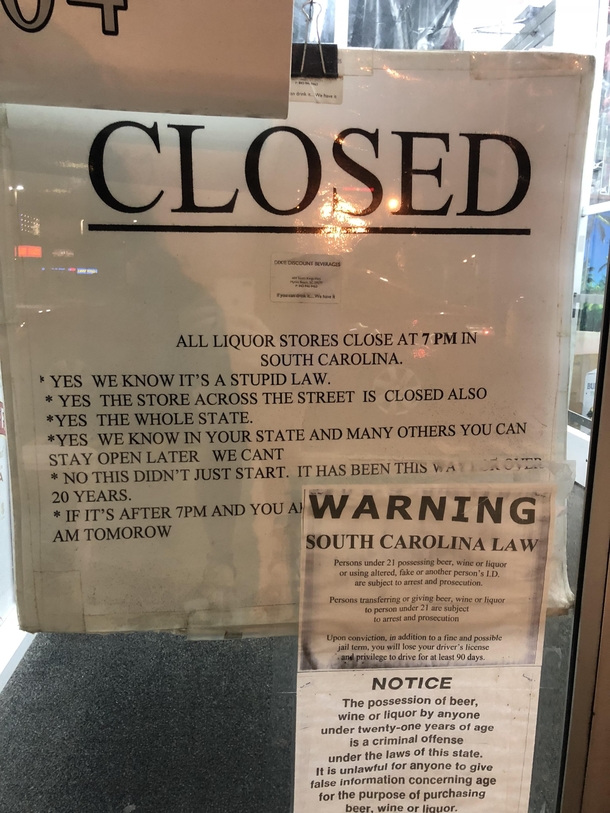 We drove around trying to figure out why the hell all the liquor stores were closed in Myrtle Beach at  when we finally found this gem