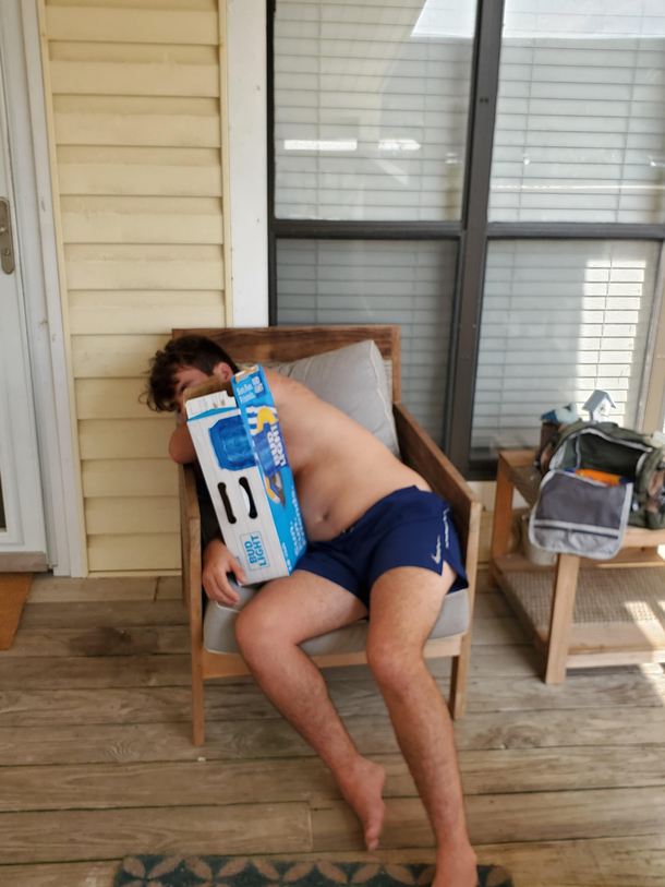 We found this guy passed out on our porch this morning