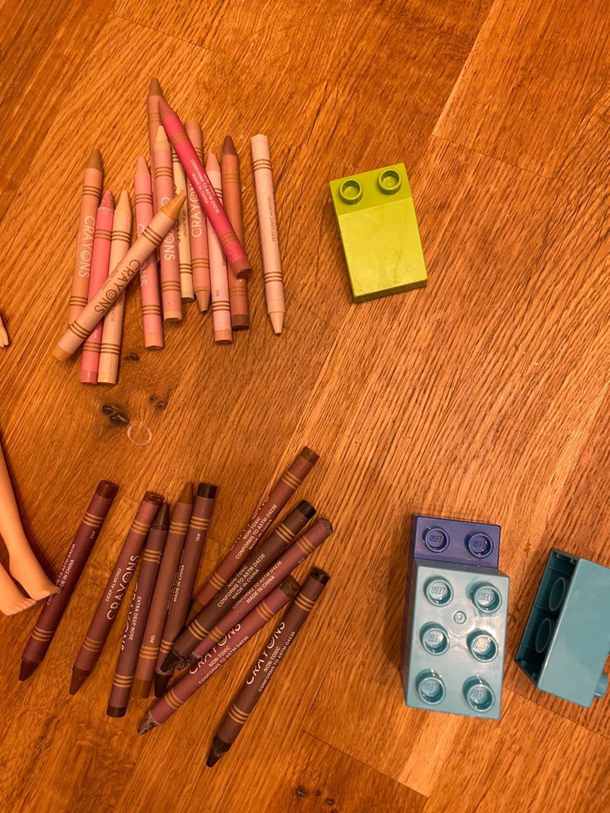 We got my niece diversity crayons And she segregated them