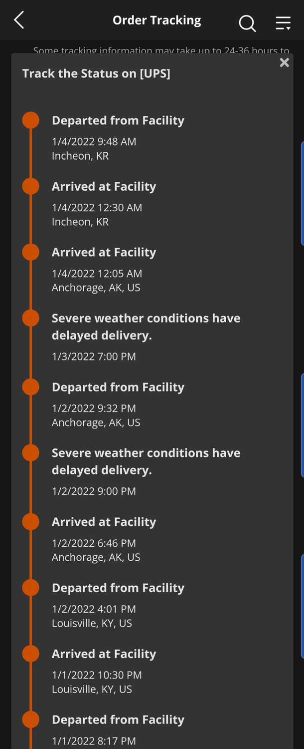 We had severe high winds in Alaska over the weekend I think my package got blown over the Pacific