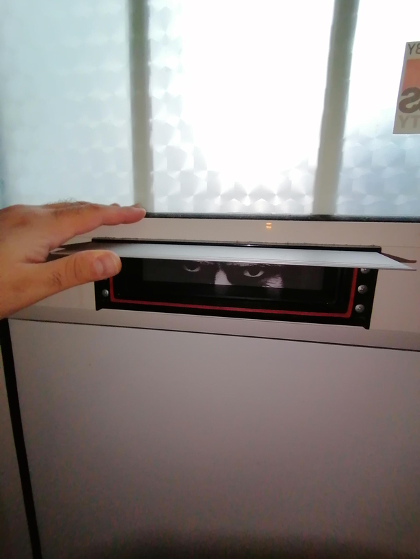 We have a letter slot in our bathroom door so I thought Id play a prank on curious visitors using the john
