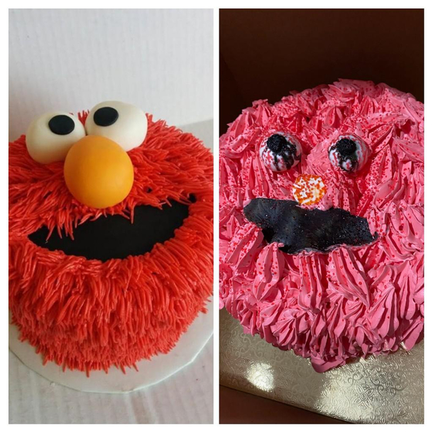 We ordered the cake on the left and received the cake on the rightElmo has seen better days