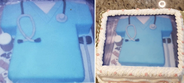 We sent this cake photo left to a cake shop and this is what we got right