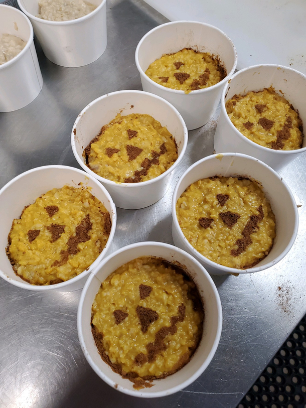 We serve a different oatmeal everyday for our staff today was pumpkin One of my cooks did this