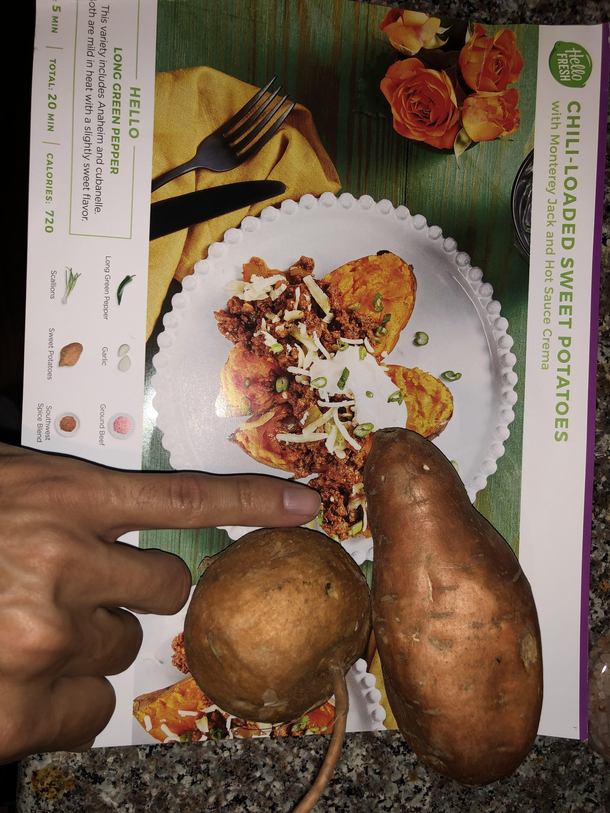 We would like to thank Hello Fresh for sending us the smallest sweet potato for our meal this week