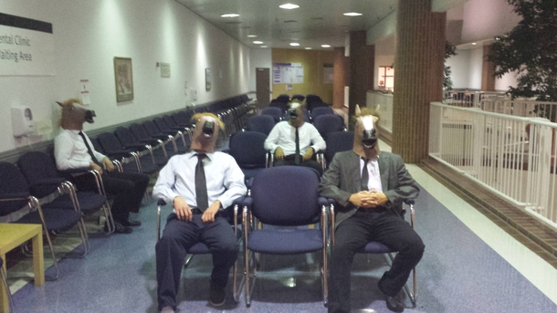 Went out to get a patient in the waiting room I guess halloween is to blame for this