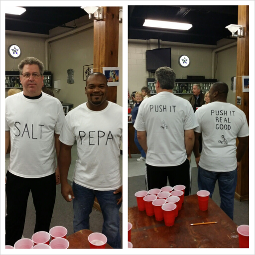 Went to a s themed beer pong tournament with proceeds going to cancer These guys were on the table next to us
