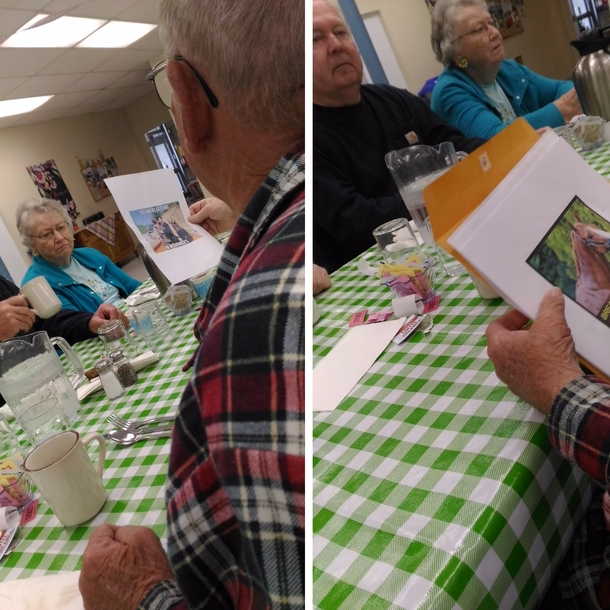 Went to senior community bfast with granpa in law and saw one senior handing out printed memes to the other seniors