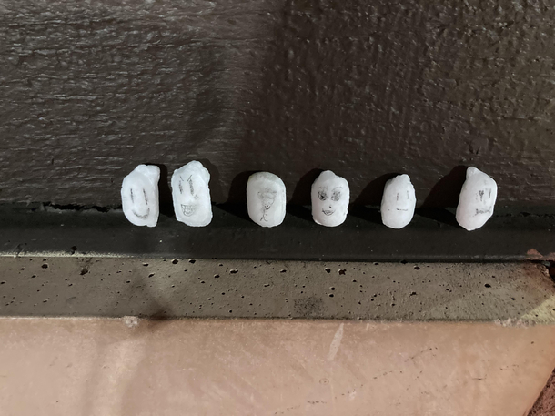 Went to work outside at my store and found that someone made a bunch of Rock Salt people