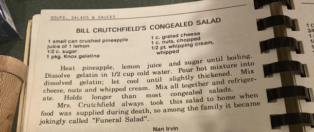 Were sorry for the death of your loved one heres one of my husbands signature congealed salads to make you regret not passing away too