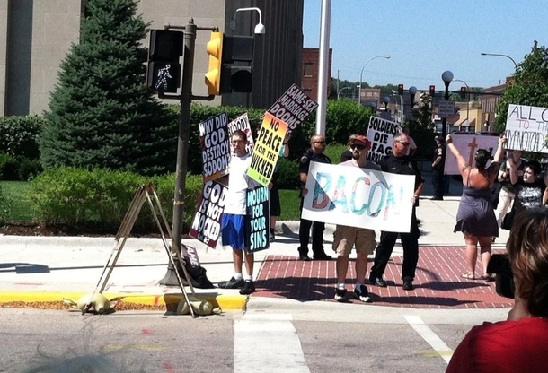 Westboro Baptist extremists protesting in my city today See if you can spot my new hero 