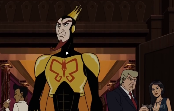 What better way is there to say a candidate is a horrible person than to sneak them into a meeting of supervillains