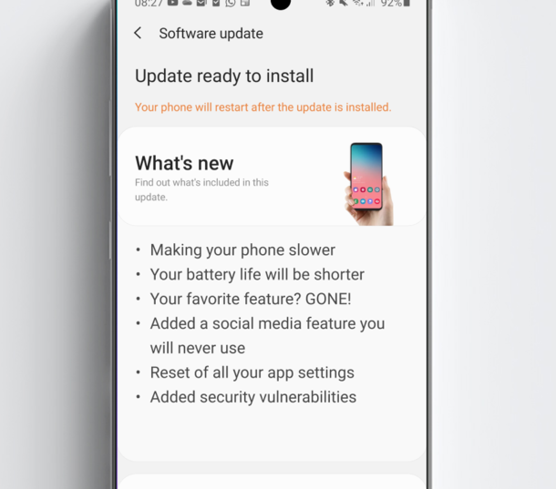 What I see every time I get an update on my phone