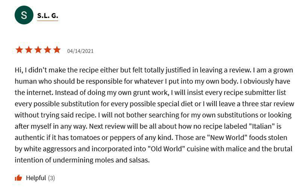 When looking up a recipe I came across this review