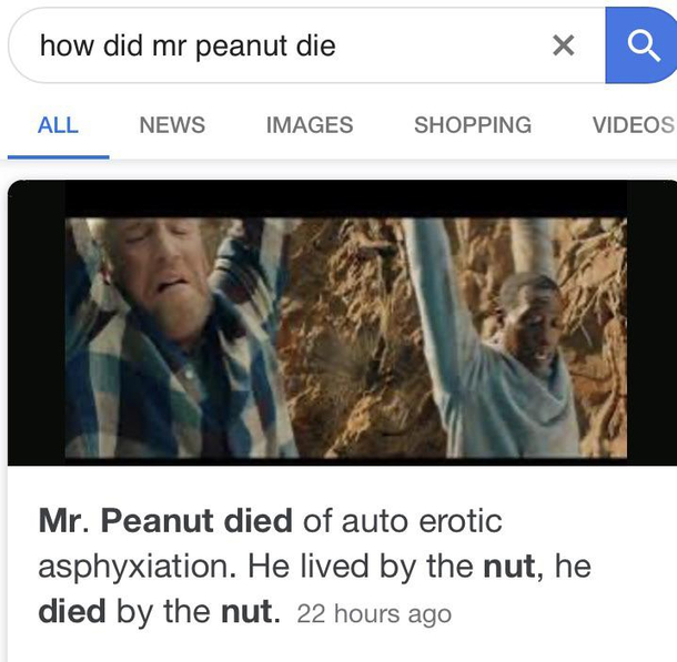 When mr peanut died this is what originally came up when searched