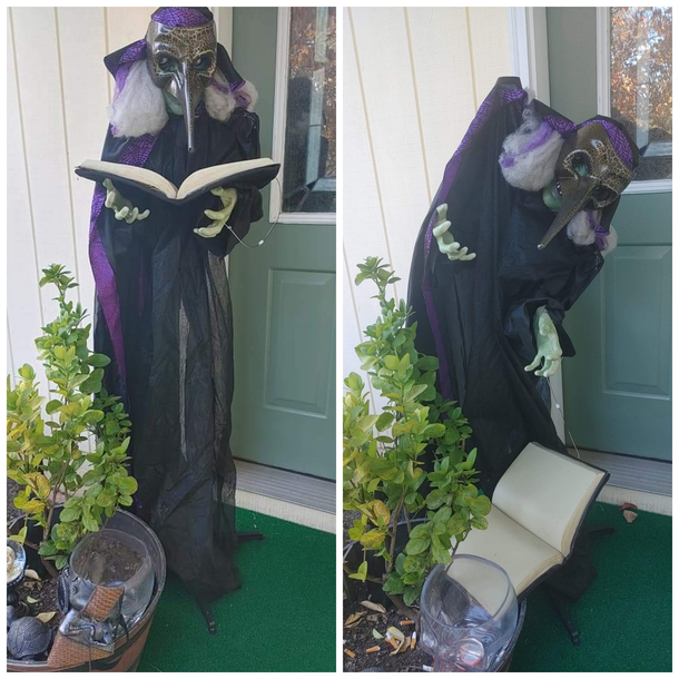 When my Halloween witch fell over the next day and threw her back out from heavy winds